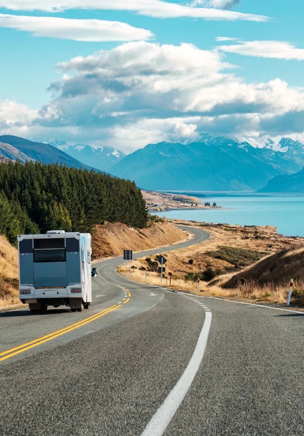 Happy family with motorhome